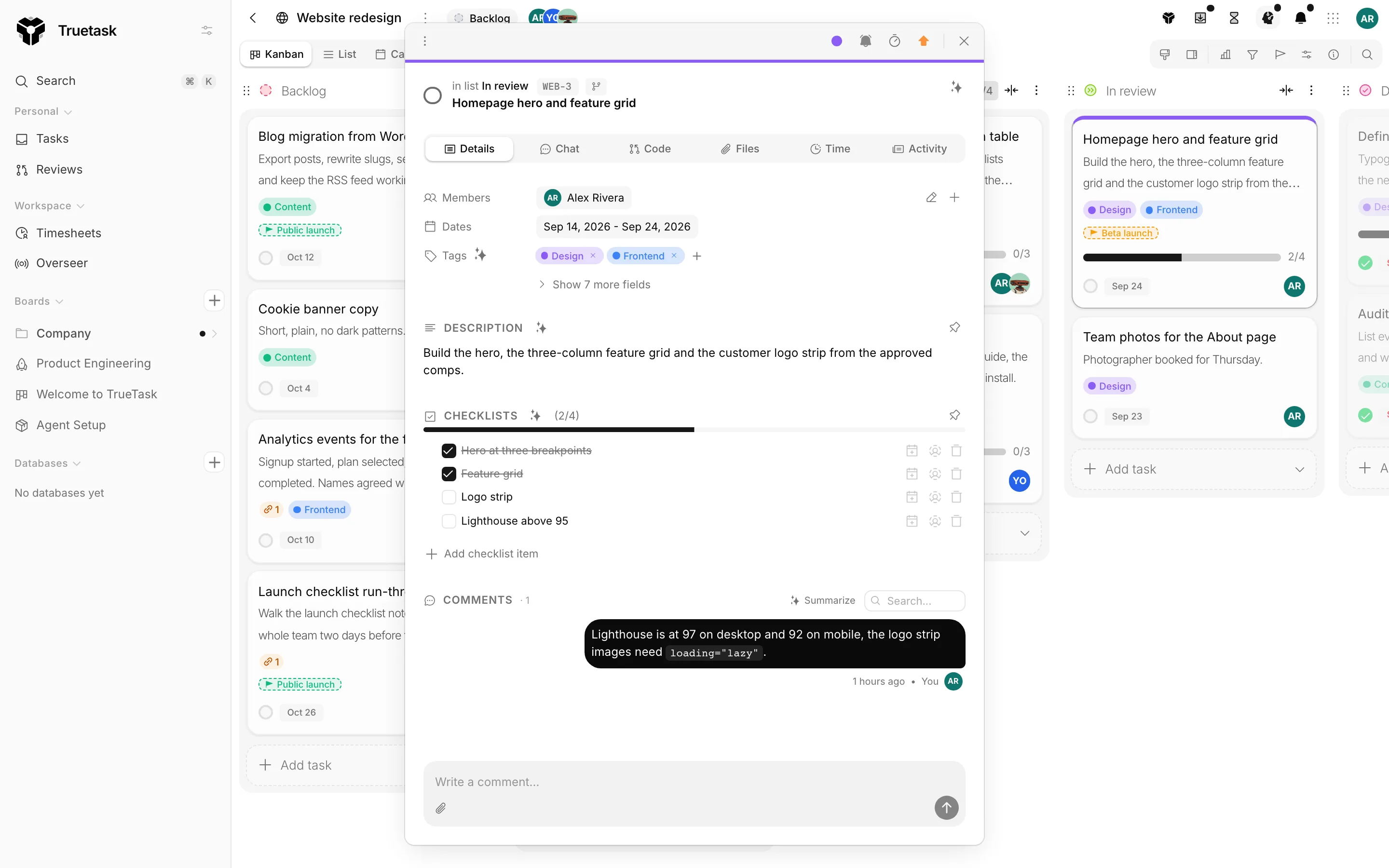 Truetask task Dependencies section with blocking and blocked tasks