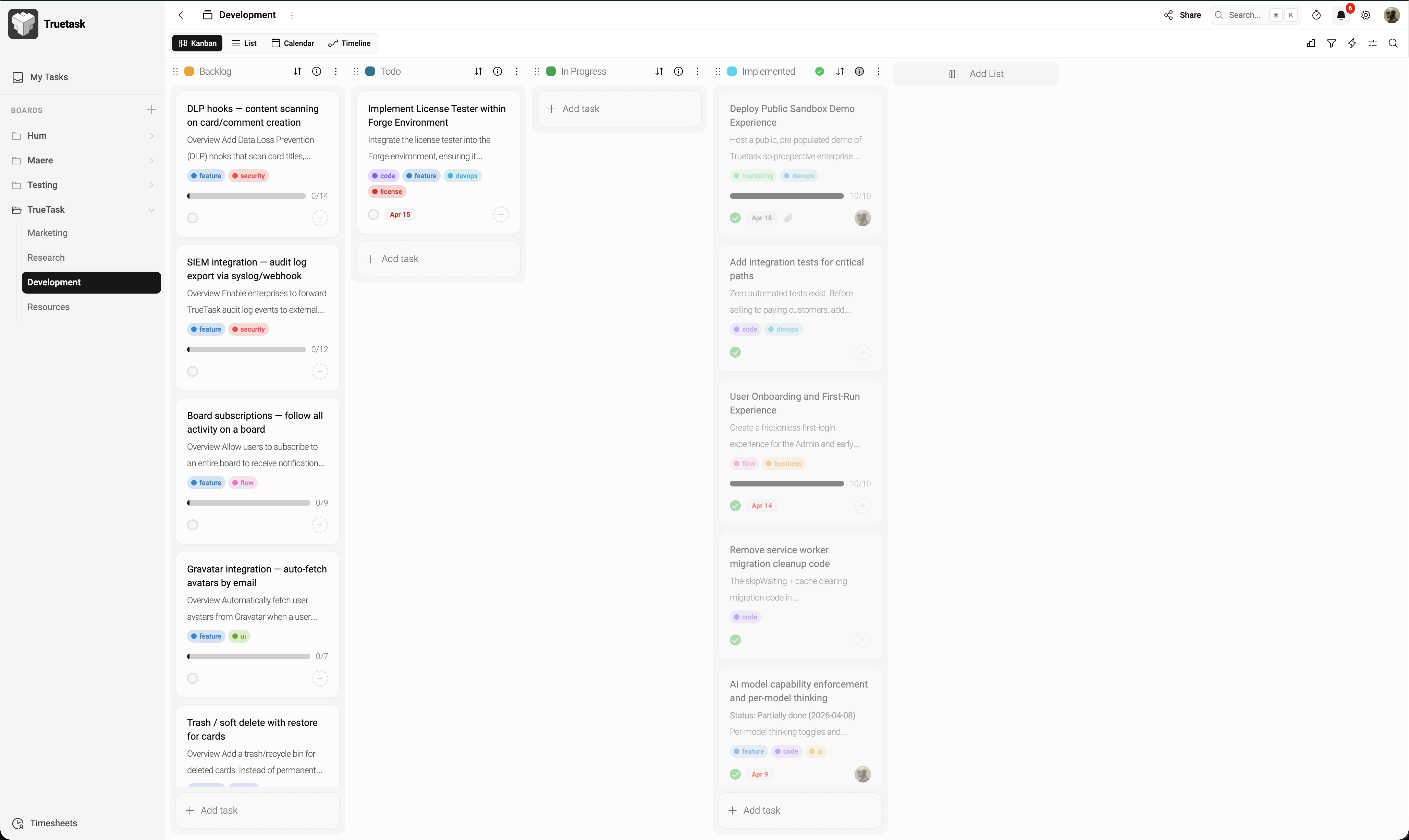 Truetask board view